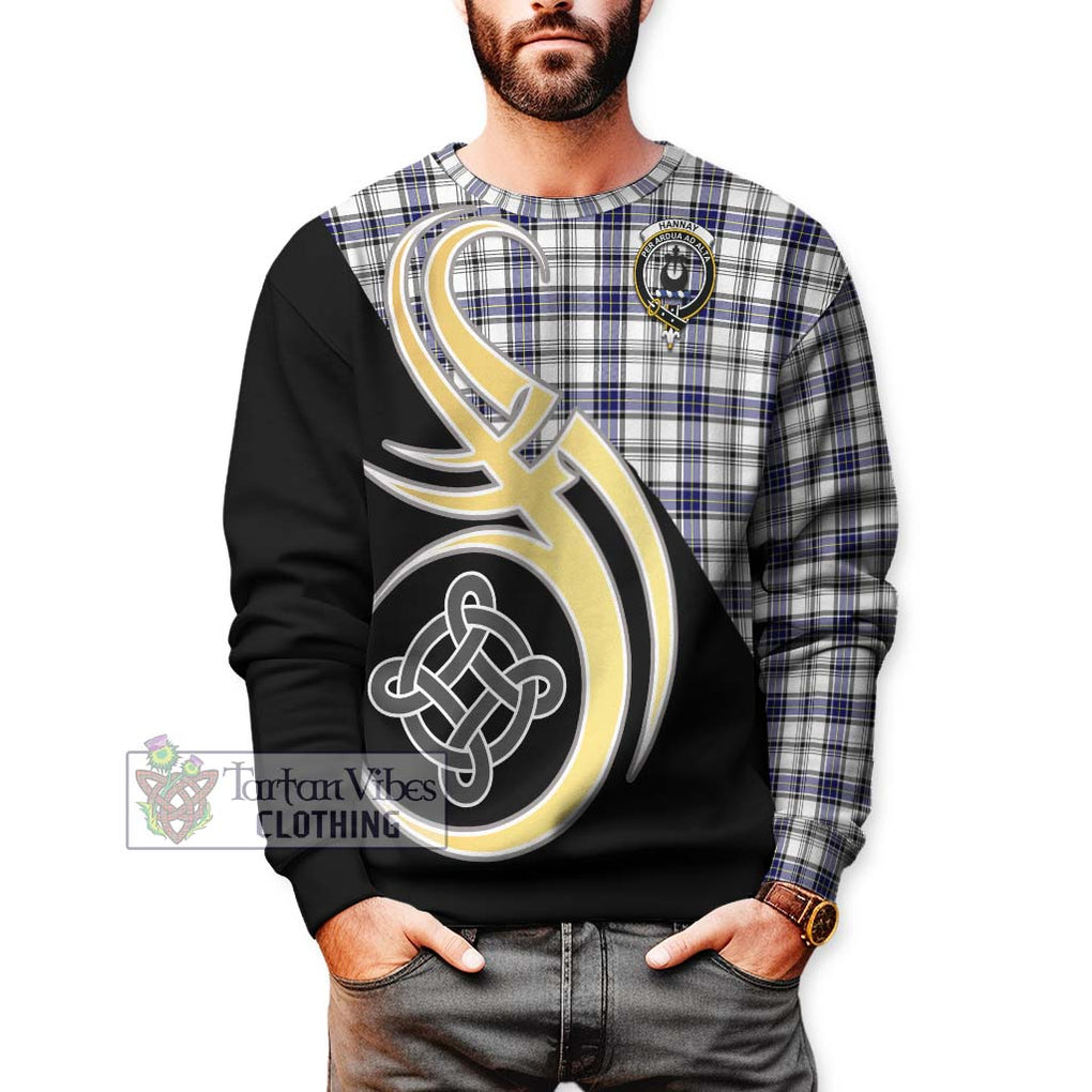 Hannay Tartan Sweatshirt with Family Crest and Celtic Symbol Style Unisex - Tartan Vibes Clothing