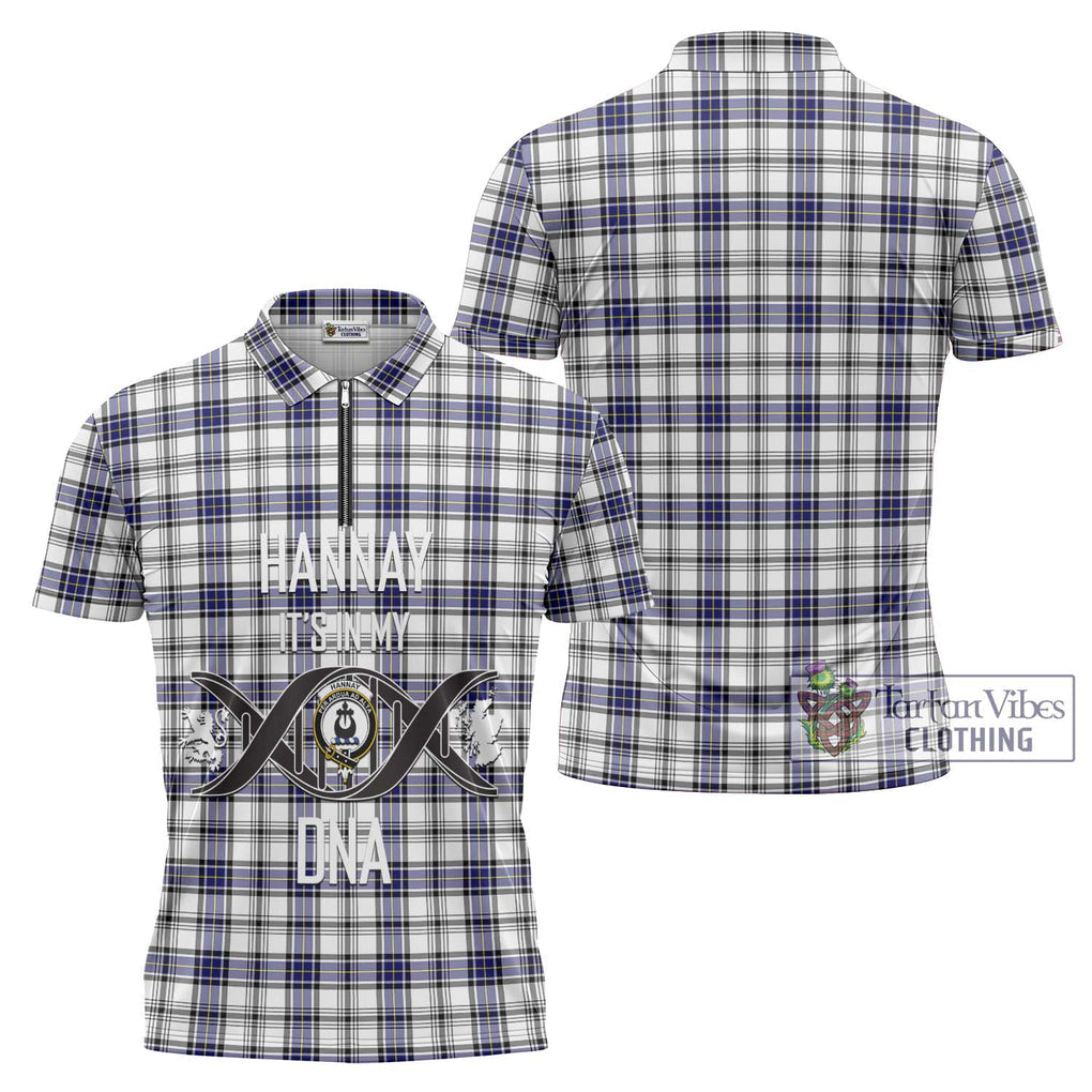 Hannay Tartan Zipper Polo Shirt with Family Crest DNA In Me Style Unisex - Tartanvibesclothing Shop