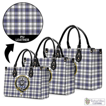 Hannay Tartan Luxury Leather Handbags with Family Crest