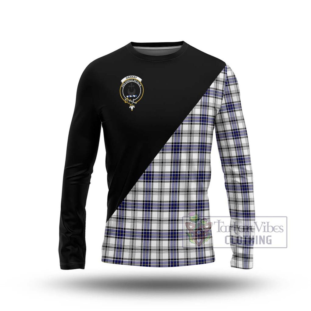 Hannay Tartan Long Sleeve T-Shirt with Family Crest and Military Logo Style Unisex - Tartanvibesclothing Shop