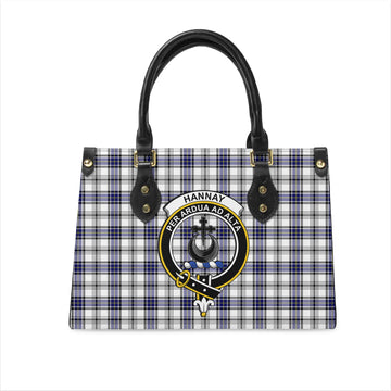 Hannay Tartan Leather Bag with Family Crest