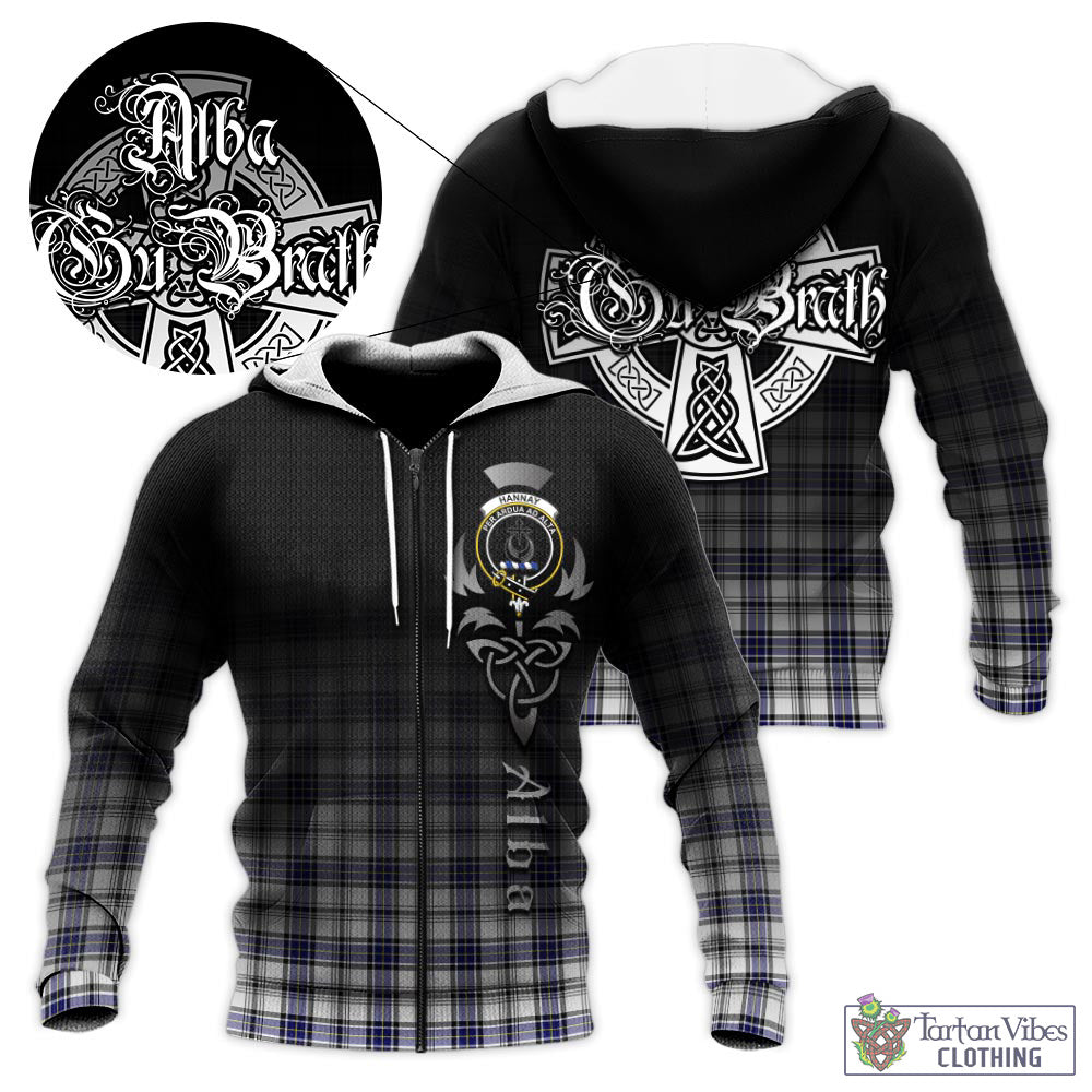 Tartan Vibes Clothing Hannay Modern Tartan Knitted Hoodie Featuring Alba Gu Brath Family Crest Celtic Inspired