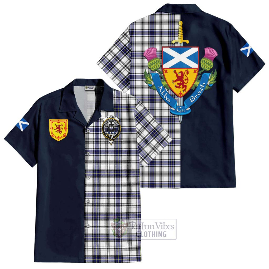 Tartan Vibes Clothing Hannay Modern Tartan Short Sleeve Button Shirt with Scottish Lion Royal Arm Half Style