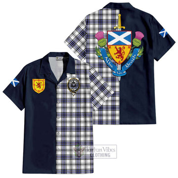 Hannay Tartan Short Sleeve Button Shirt Alba with Scottish Lion Royal Arm Half Style