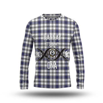 Hannay Tartan Long Sleeve T-Shirt with Family Crest DNA In Me Style