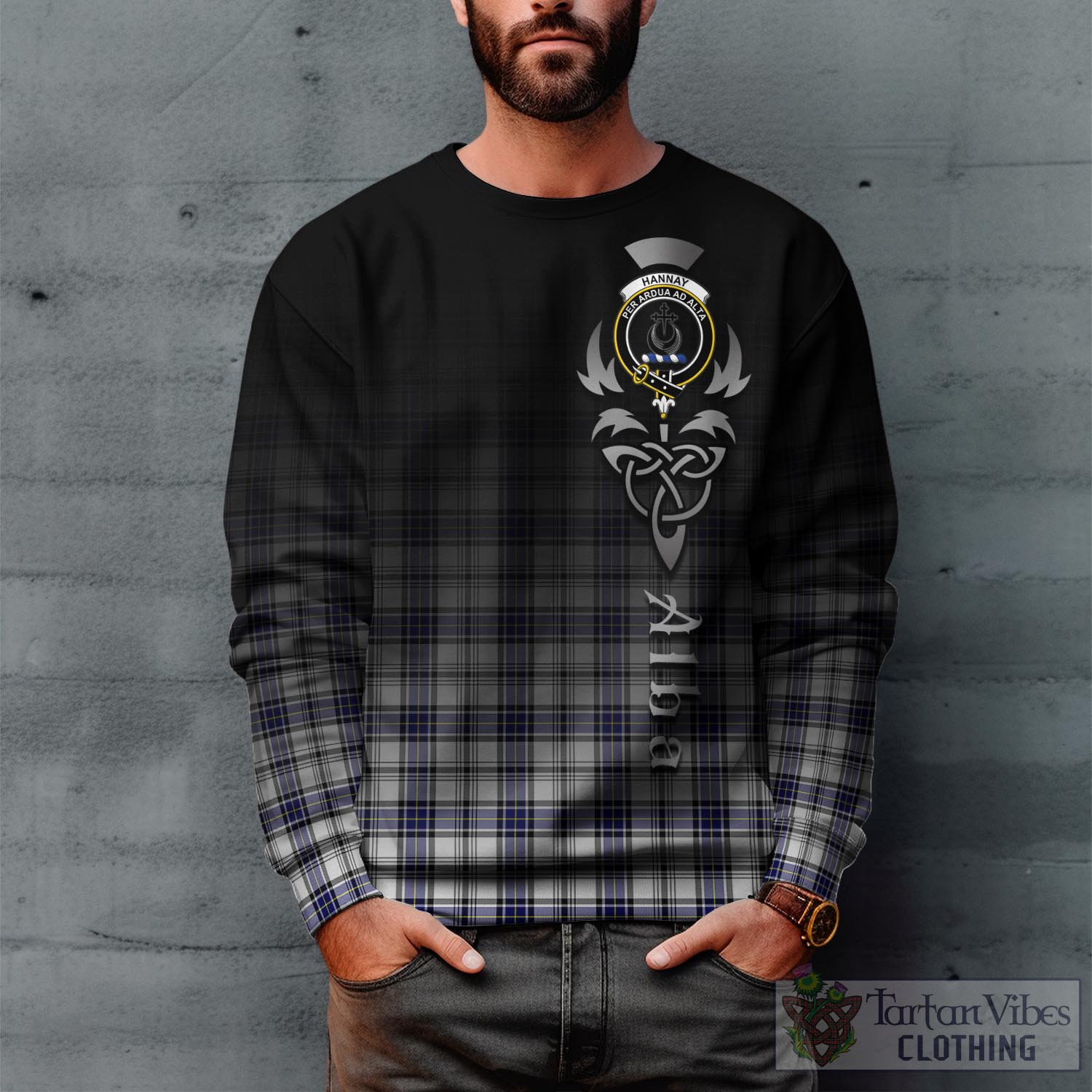 Tartan Vibes Clothing Hannay Modern Tartan Sweatshirt Featuring Alba Gu Brath Family Crest Celtic Inspired