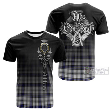 Hannay Tartan Cotton T-shirt Featuring Alba Gu Brath Family Crest Celtic Inspired