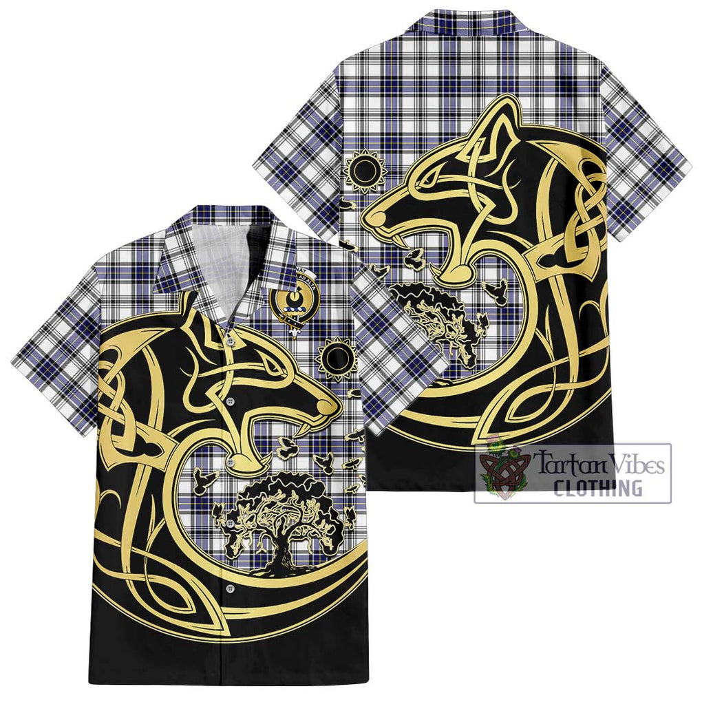 Hannay Tartan Short Sleeve Button Shirt with Family Crest Celtic Wolf Style Kid - Tartan Vibes Clothing