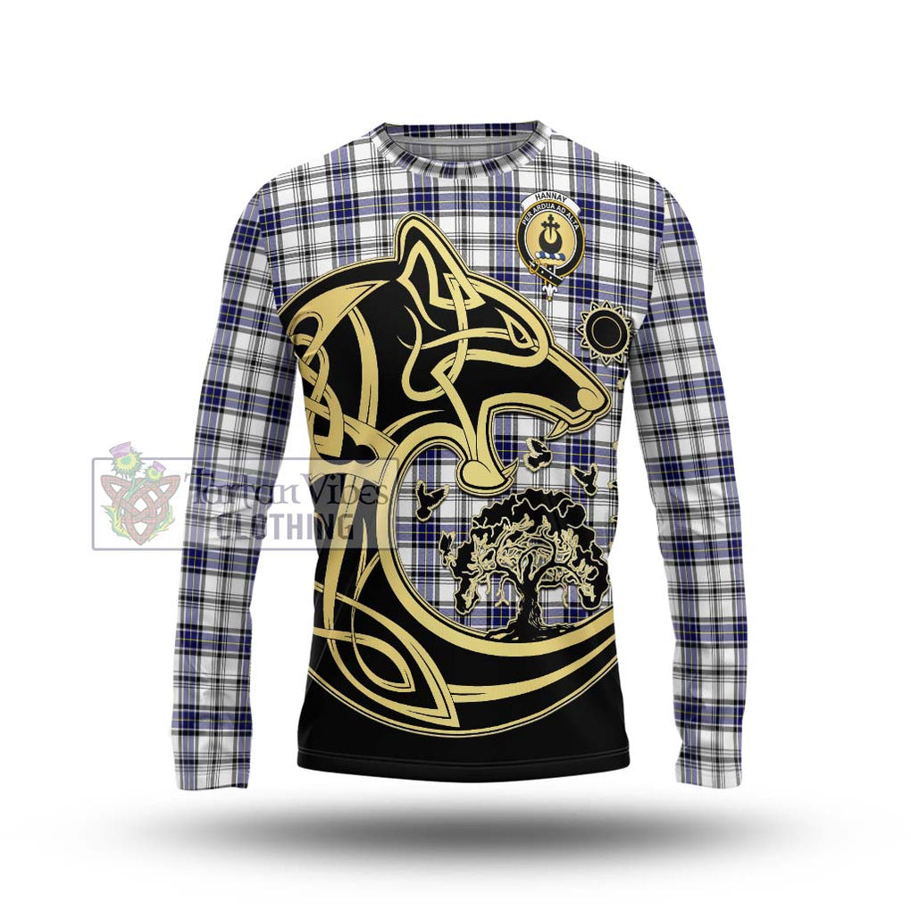 Hannay Tartan Long Sleeve T-Shirt with Family Crest Celtic Wolf Style Unisex - Tartan Vibes Clothing