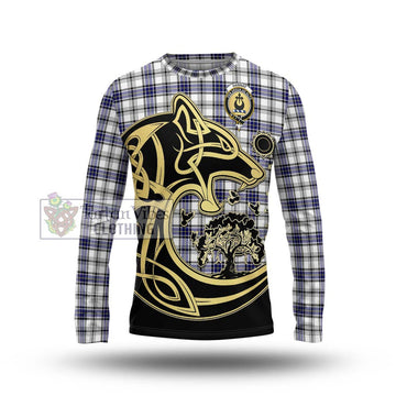 Hannay Tartan Long Sleeve T-Shirt with Family Crest Celtic Wolf Style