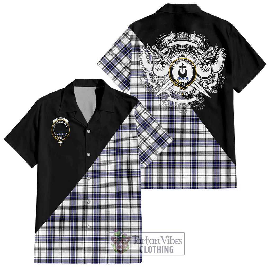 Hannay Tartan Short Sleeve Button Shirt with Family Crest and Military Logo Style Kid - Tartanvibesclothing Shop