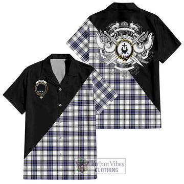 Hannay Tartan Short Sleeve Button Shirt with Family Crest and Military Logo Style