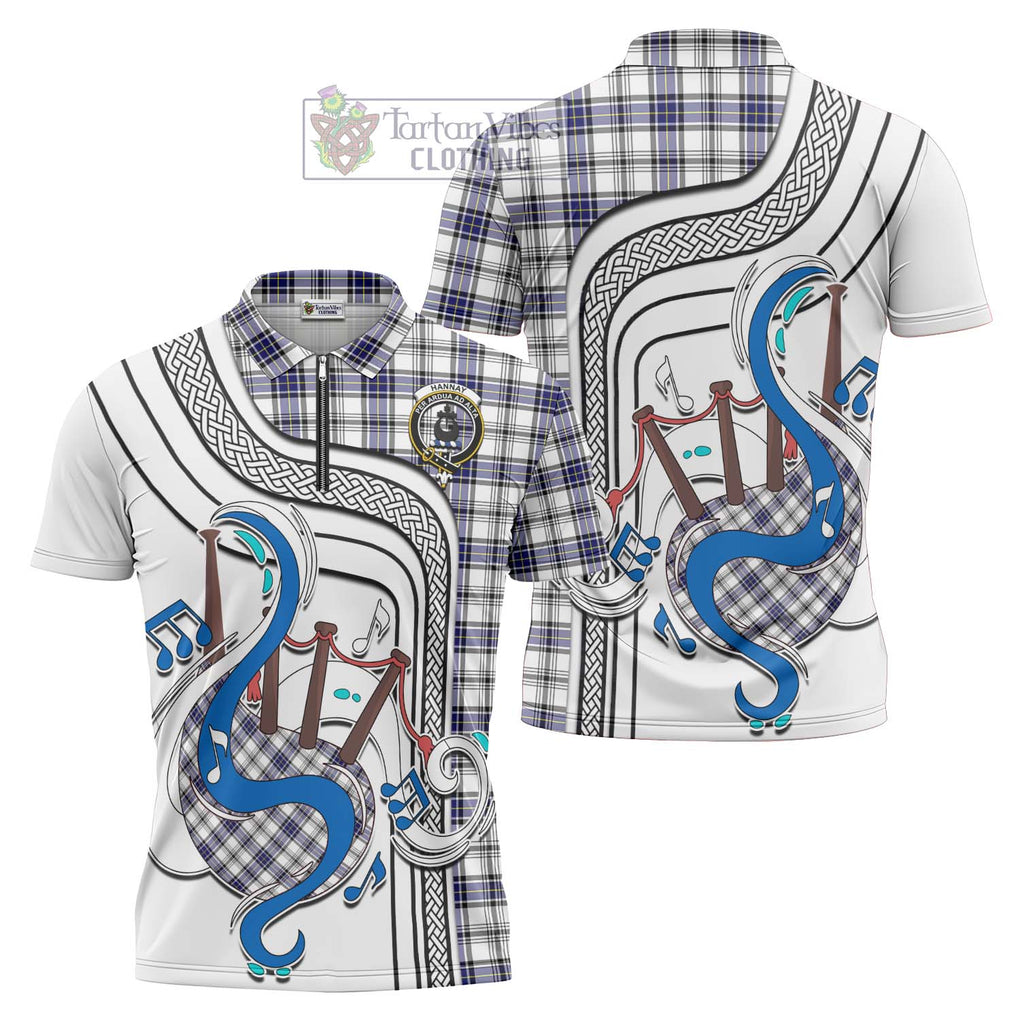 Hannay Tartan Zipper Polo Shirt with Epic Bagpipe Style Unisex - Tartanvibesclothing Shop