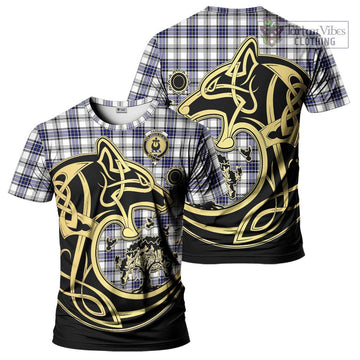 Hannay Tartan T-Shirt with Family Crest Celtic Wolf Style