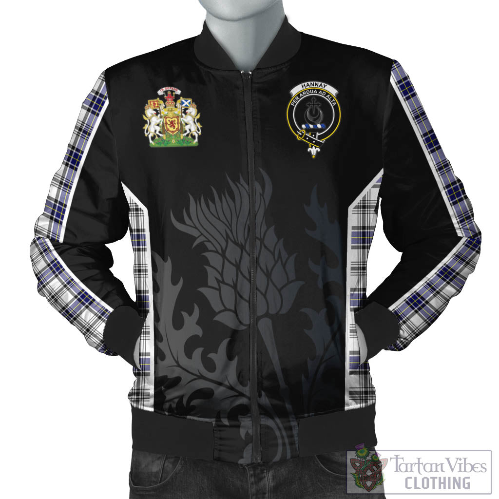 Tartan Vibes Clothing Hannay Modern Tartan Bomber Jacket with Family Crest and Scottish Thistle Vibes Sport Style