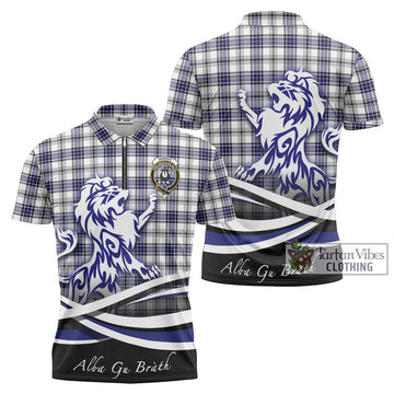 Hannay Tartan Zipper Polo Shirt with Alba Gu Brath Regal Lion Emblem