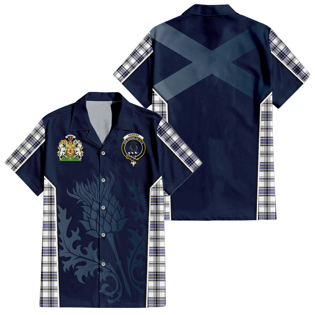 Tartan Vibes Clothing Hannay Modern Tartan Short Sleeve Button Up Shirt with Family Crest and Scottish Thistle Vibes Sport Style