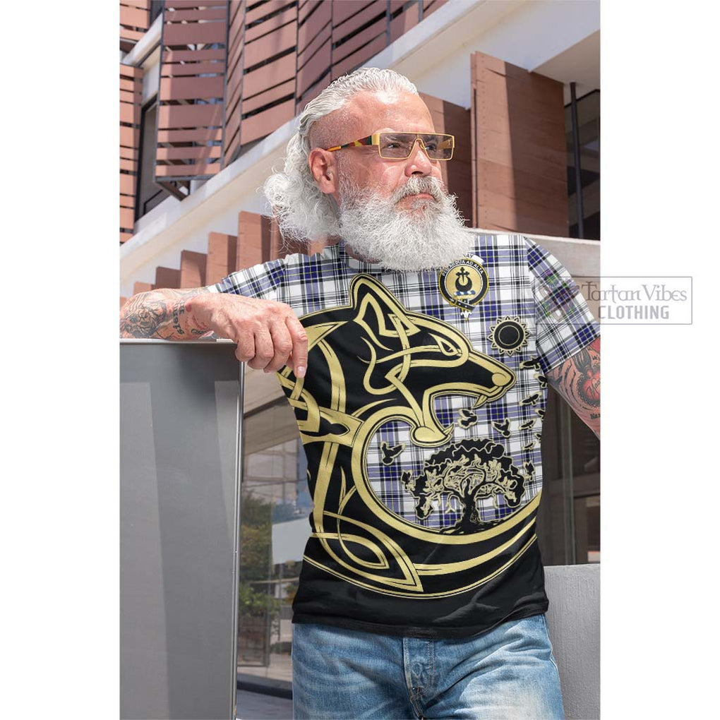 Tartan Vibes Clothing Hannay Modern Tartan Cotton T-shirt with Family Crest Celtic Wolf Style