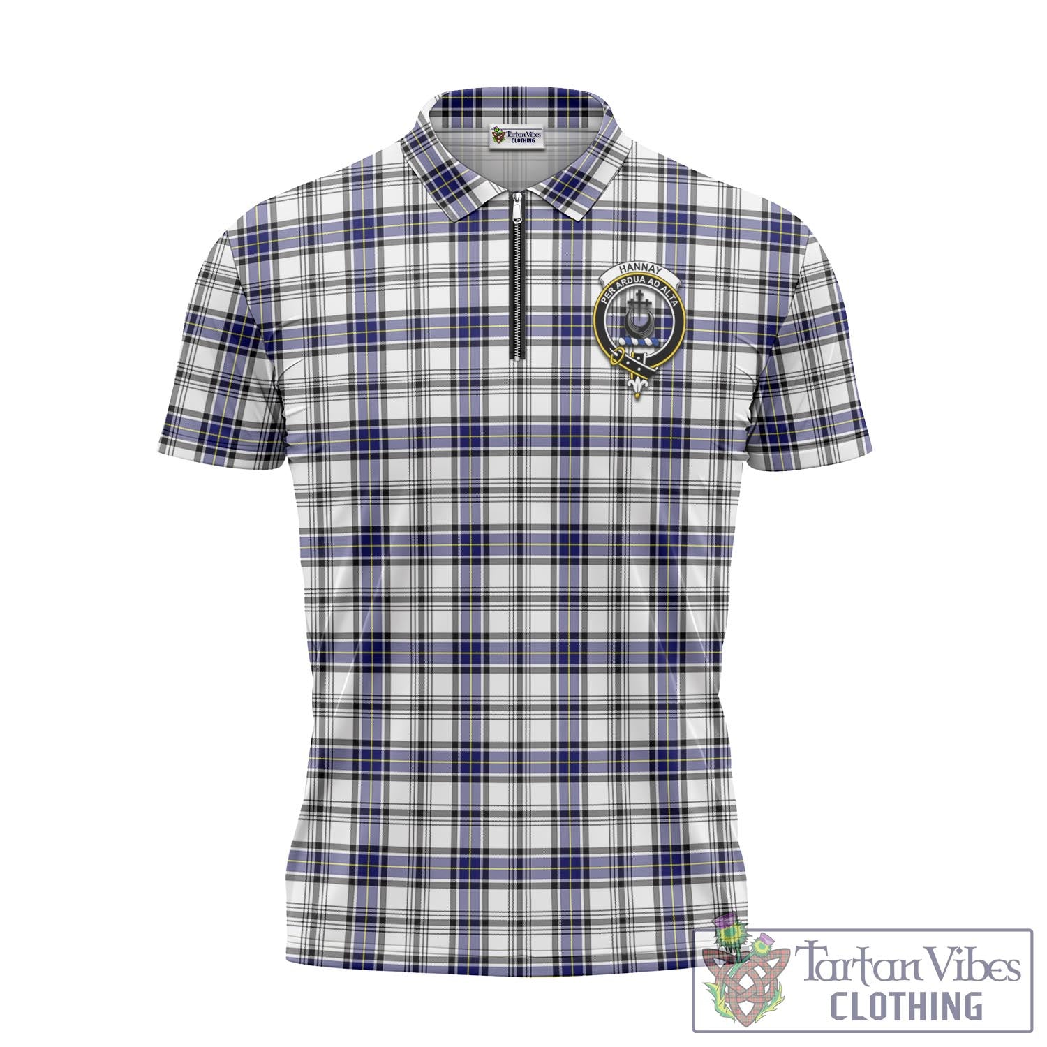 Tartan Vibes Clothing Hannay Modern Tartan Zipper Polo Shirt with Family Crest