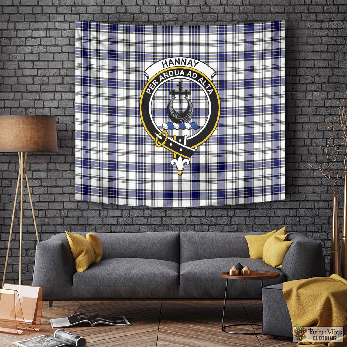 Tartan Vibes Clothing Hannay Modern Tartan Tapestry Wall Hanging and Home Decor for Room with Family Crest