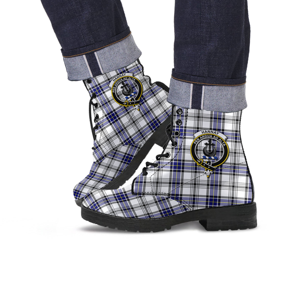 Hannay Tartan Leather Boots with Family Crest Men' Boots - Tartan Vibes Clothing