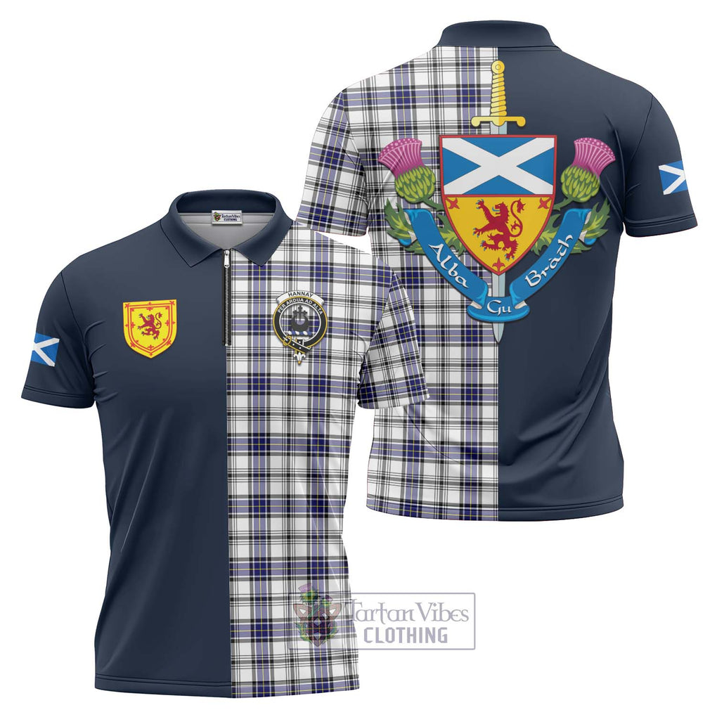 Tartan Vibes Clothing Hannay Modern Tartan Zipper Polo Shirt with Scottish Lion Royal Arm Half Style