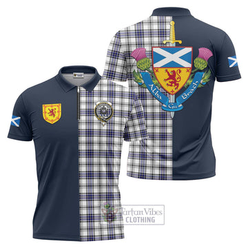 Hannay Tartan Zipper Polo Shirt Alba with Scottish Lion Royal Arm Half Style