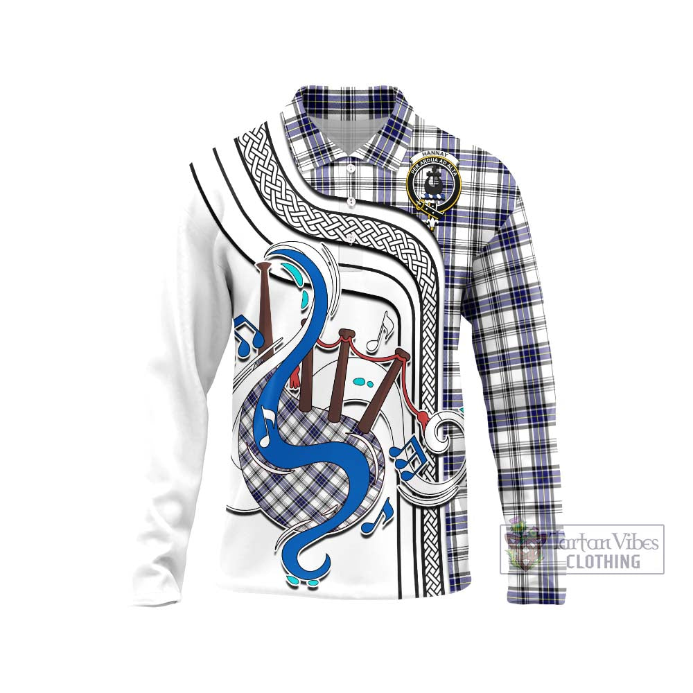 Tartan Vibes Clothing Hannay Modern Tartan Long Sleeve Polo Shirt with Epic Bagpipe Style