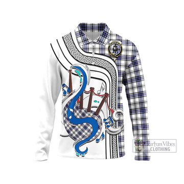 Hannay Tartan Long Sleeve Polo Shirt with Epic Bagpipe Style