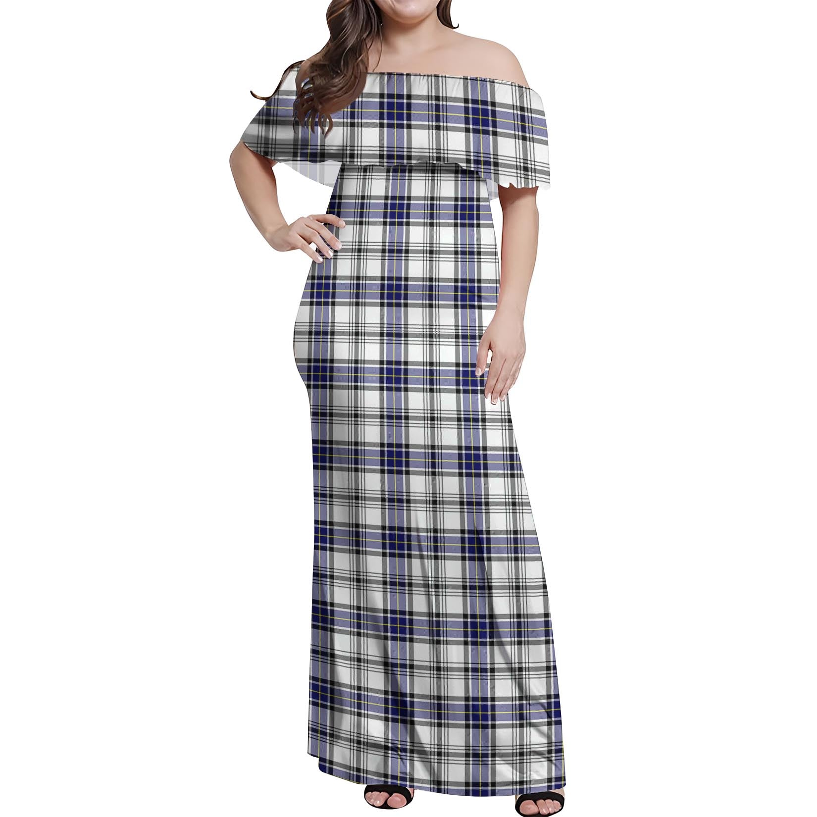 Hannay Modern Tartan Off Shoulder Long Dress Women's Dress - Tartanvibesclothing