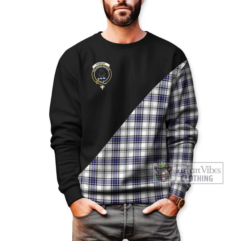 Hannay Tartan Sweatshirt with Family Crest and Military Logo Style Unisex - Tartanvibesclothing Shop