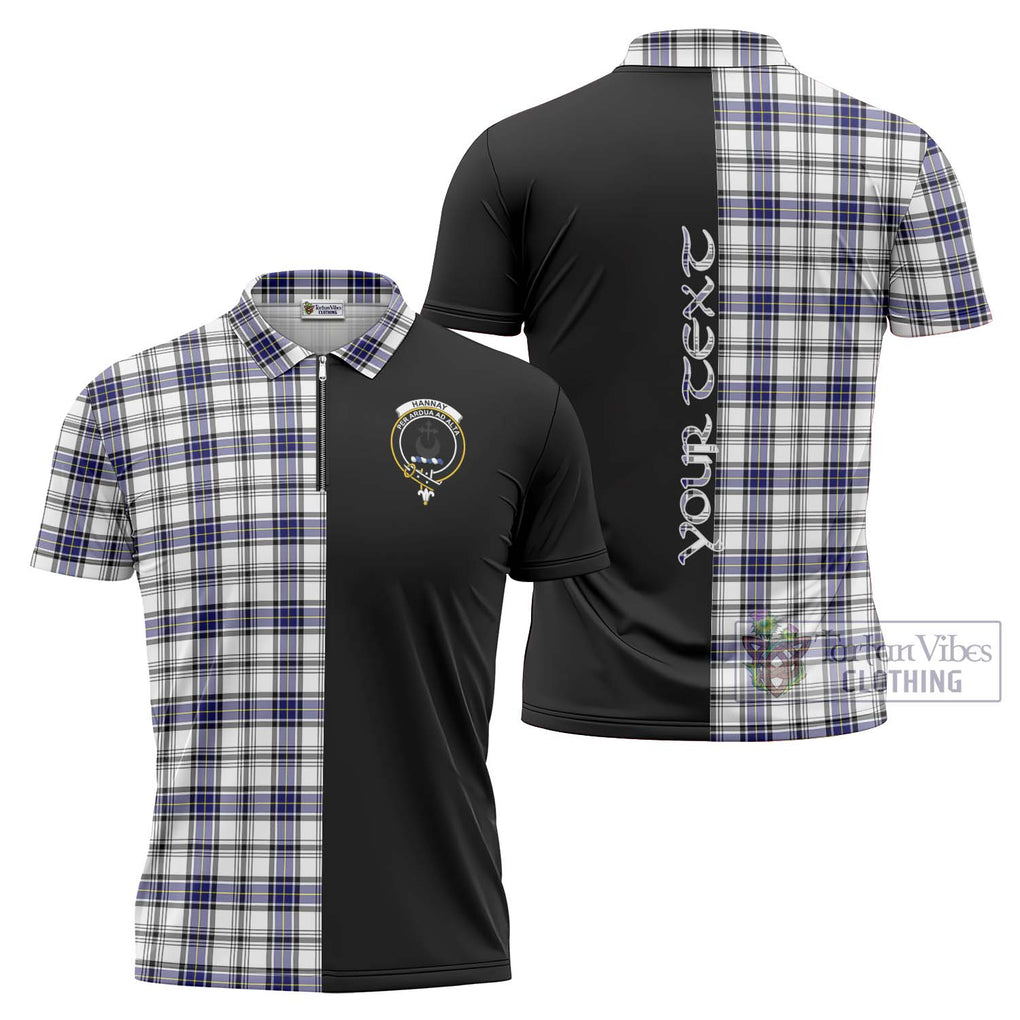 Hannay Tartan Zipper Polo Shirt with Family Crest and Half Of Me Style Unisex - Tartanvibesclothing Shop