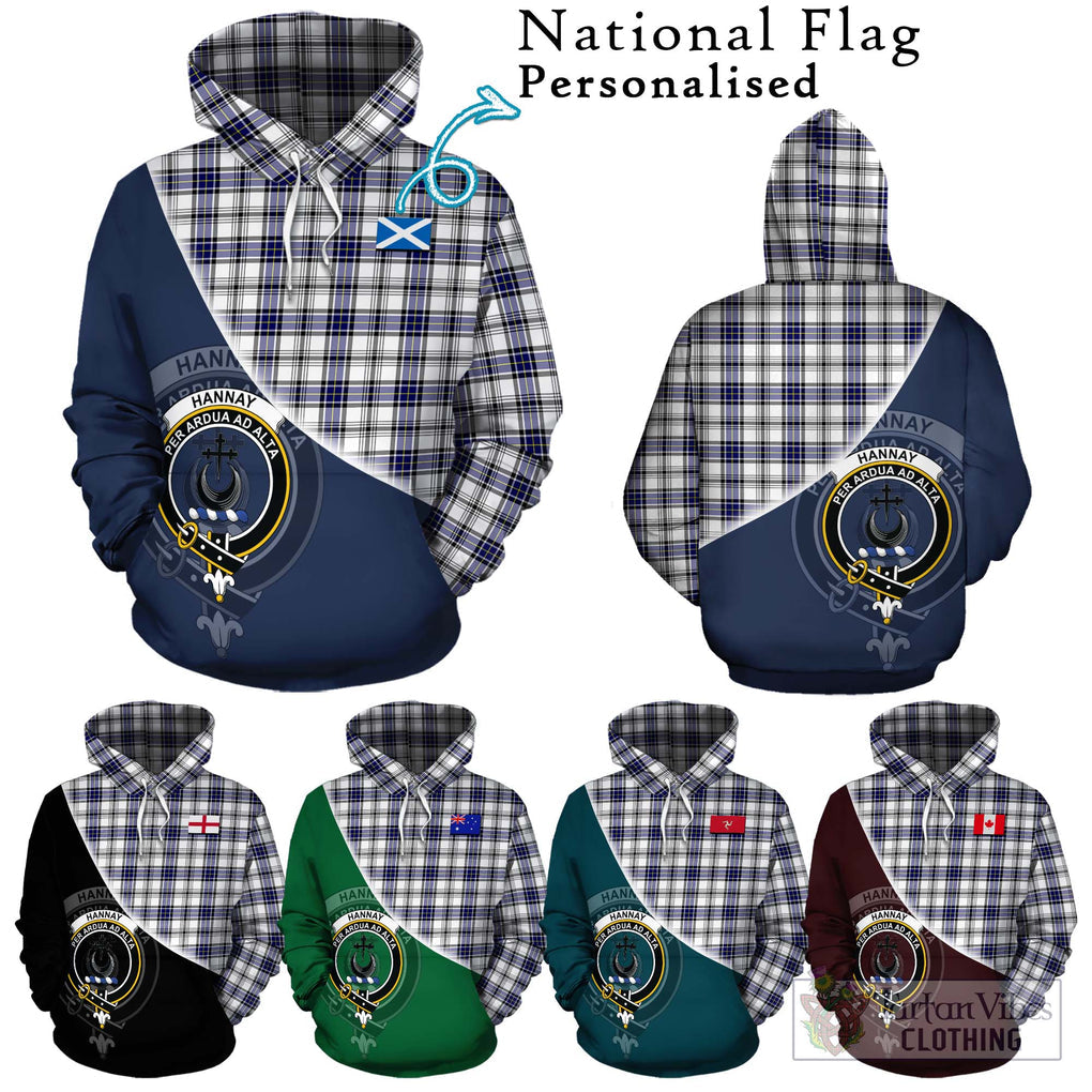 Hannay Tartan Hoodie with Personalised National Flag and Family Crest Half Style Zip Hoodie - Tartanvibesclothing Shop