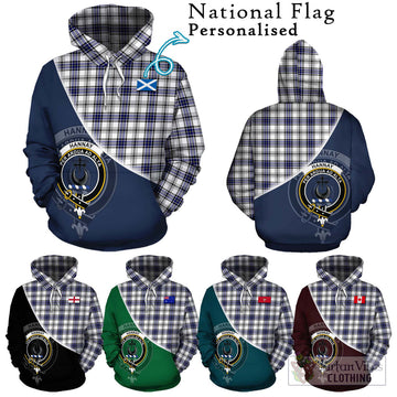 Hannay Tartan Hoodie with Personalised National Flag and Family Crest Half Style