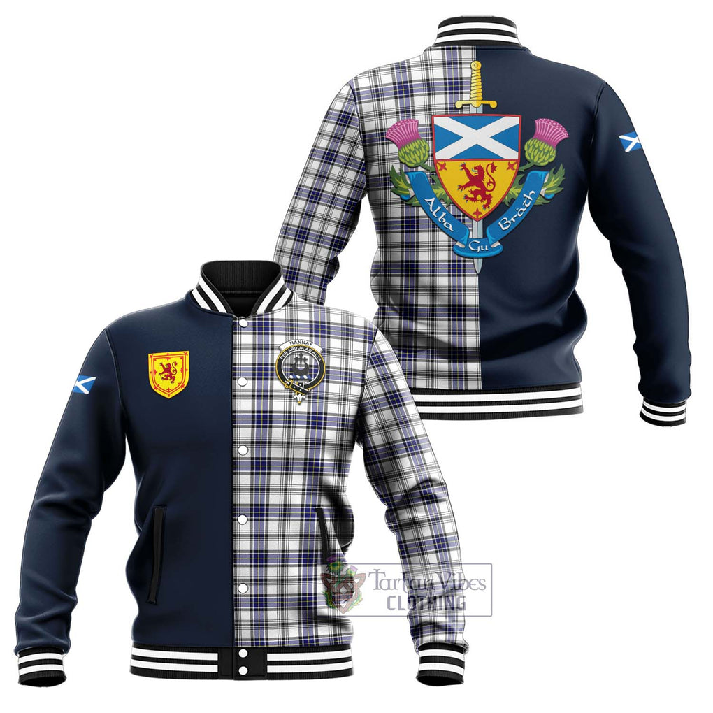 Hannay Tartan Baseball Jacket Alba with Scottish Lion Royal Arm Half Style Unisex - Tartan Vibes Clothing