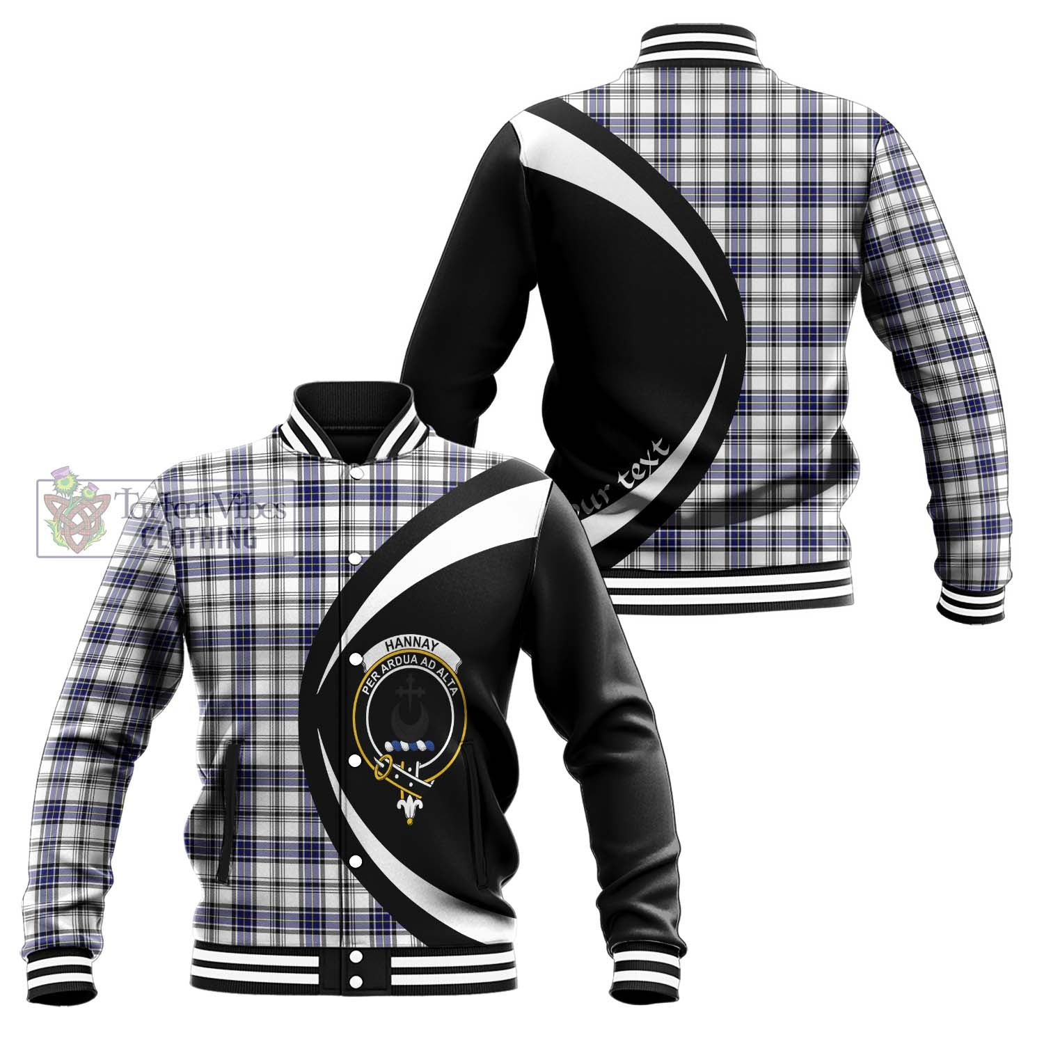 Hannay Tartan Baseball Jacket with Family Crest Circle Style Unisex - Tartan Vibes Clothing