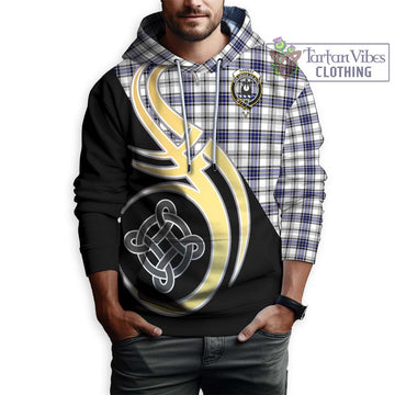 Hannay Tartan Hoodie with Family Crest and Celtic Symbol Style