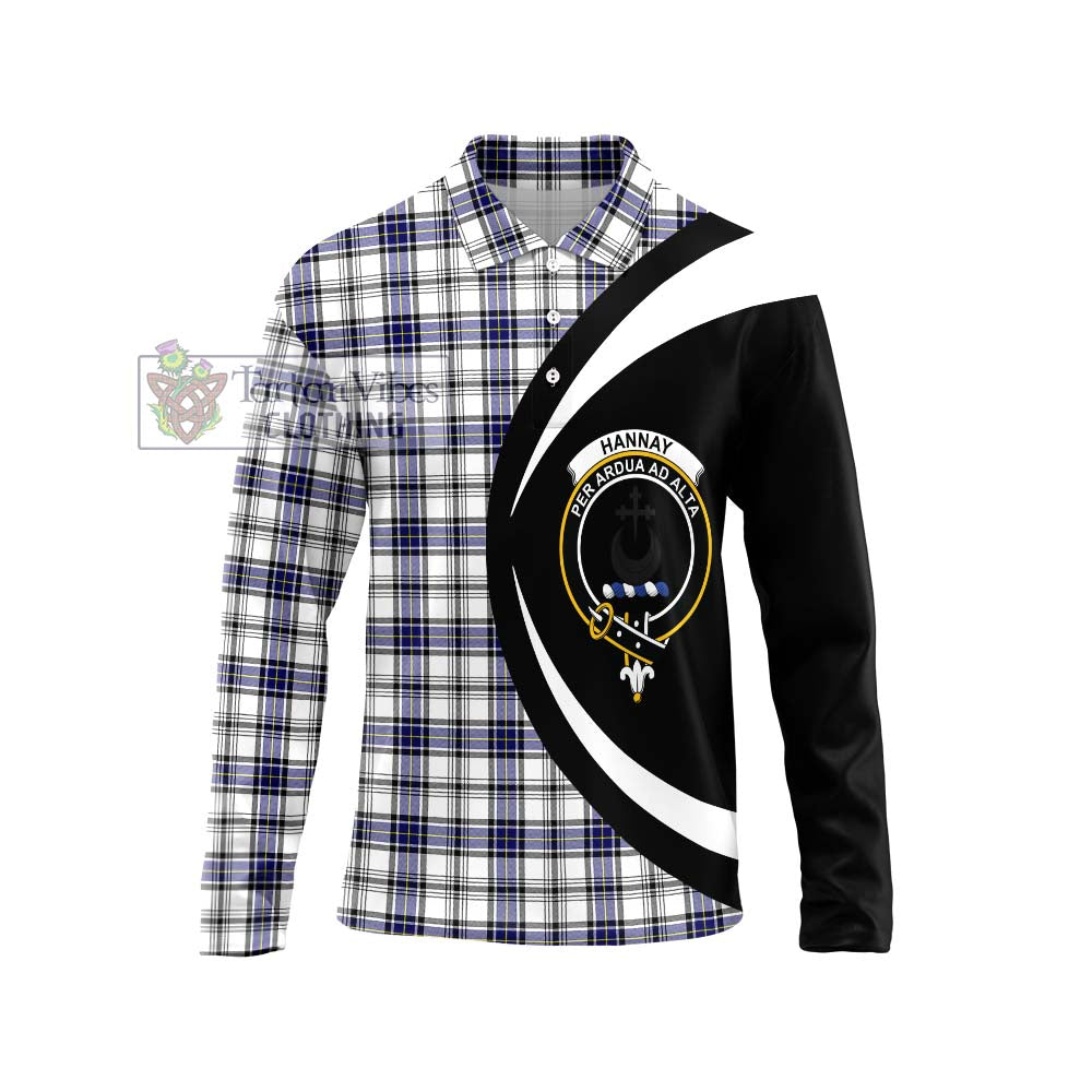 Hannay Tartan Long Sleeve Polo Shirt with Family Crest Circle Style Unisex - Tartan Vibes Clothing