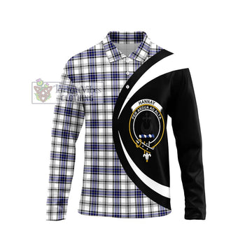 Hannay Tartan Long Sleeve Polo Shirt with Family Crest Circle Style