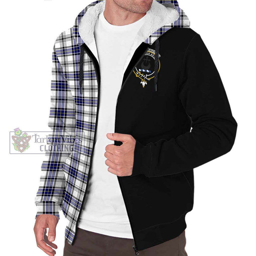 Hannay Tartan Sherpa Hoodie with Family Crest and Half Of Me Style Unisex S - Tartanvibesclothing Shop