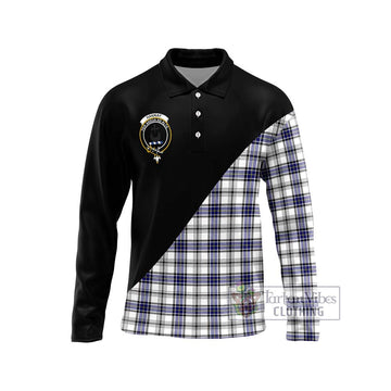 Hannay Tartan Long Sleeve Polo Shirt with Family Crest and Military Logo Style