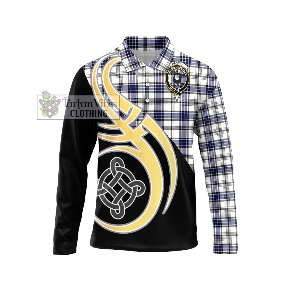 Hannay Tartan Long Sleeve Polo Shirt with Family Crest and Celtic Symbol Style Unisex - Tartan Vibes Clothing