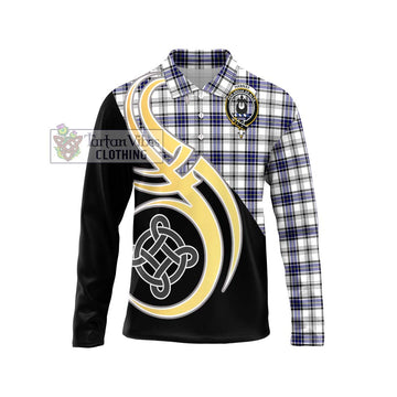 Hannay Tartan Long Sleeve Polo Shirt with Family Crest and Celtic Symbol Style