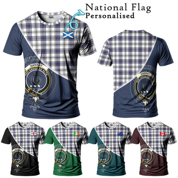 Hannay Tartan T-Shirt with Personalised National Flag and Family Crest Half Style