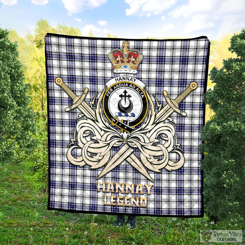 Tartan Vibes Clothing Hannay Modern Tartan Quilt with Clan Crest and the Golden Sword of Courageous Legacy