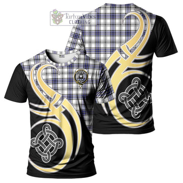 Hannay Tartan T-Shirt with Family Crest and Celtic Symbol Style