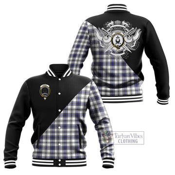 Hannay Tartan Baseball Jacket with Family Crest and Military Logo Style