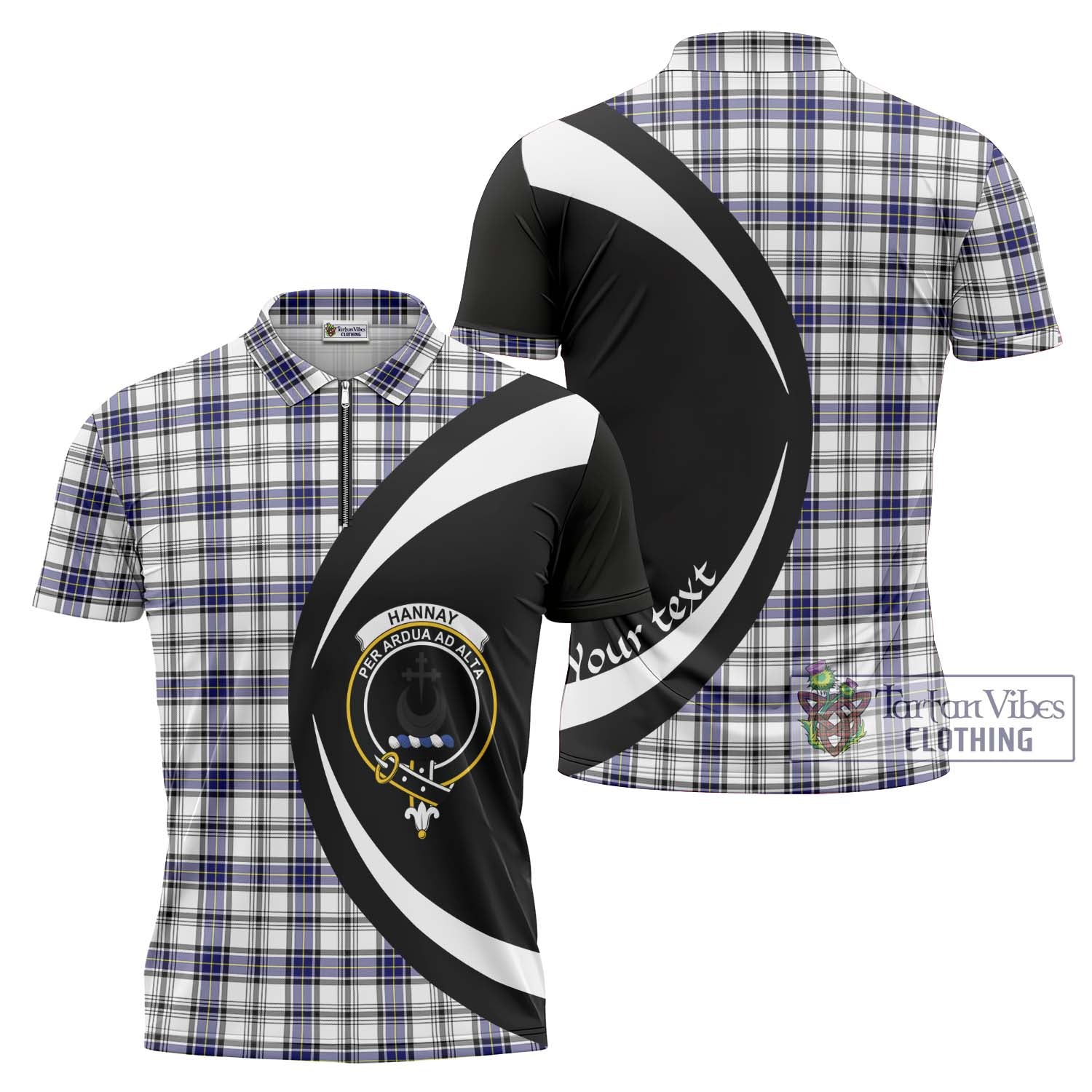 Tartan Vibes Clothing Hannay Modern Tartan Zipper Polo Shirt with Family Crest Circle Style