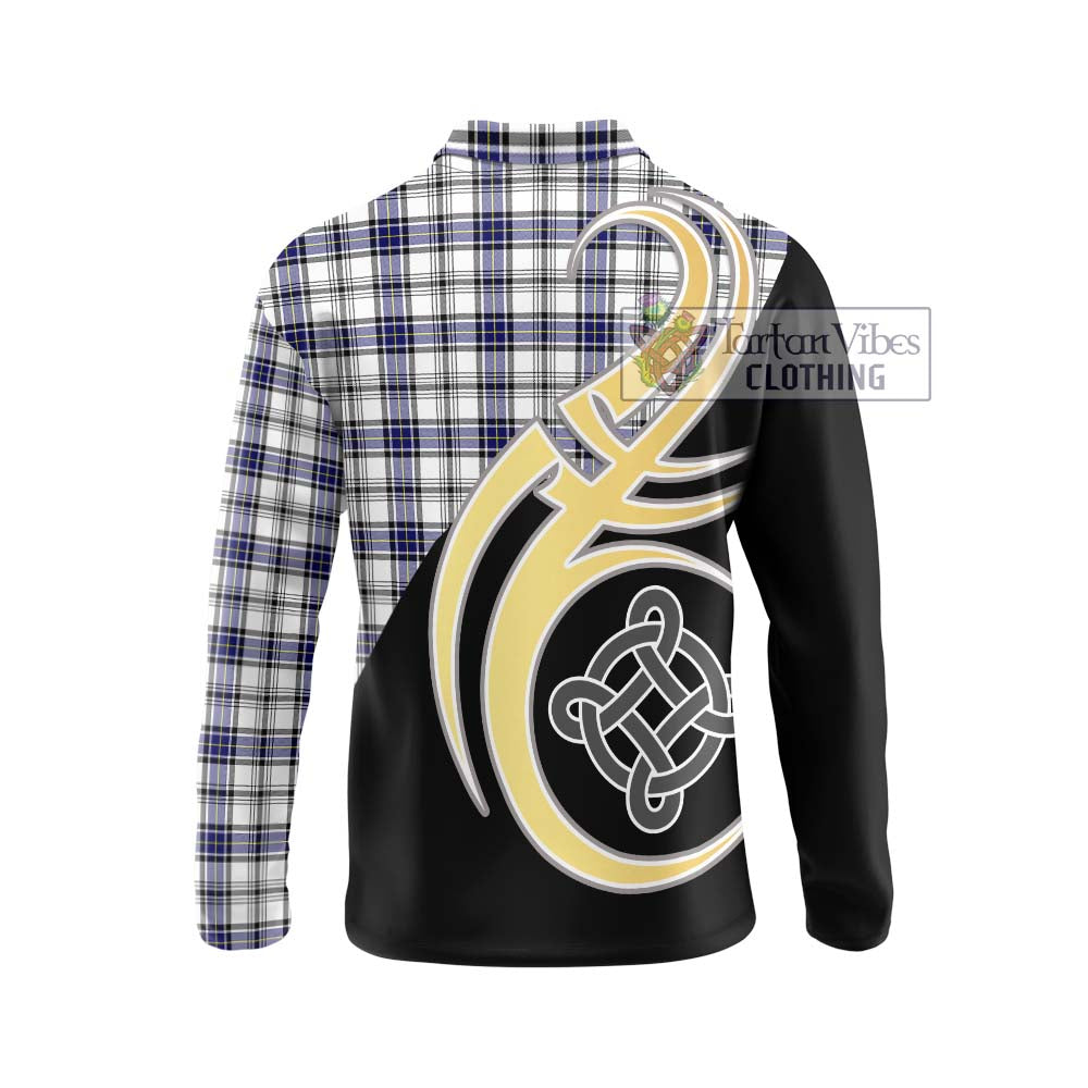 Hannay Tartan Long Sleeve Polo Shirt with Family Crest and Celtic Symbol Style - Tartan Vibes Clothing