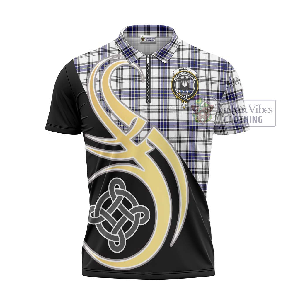 Tartan Vibes Clothing Hannay Modern Tartan Zipper Polo Shirt with Family Crest and Celtic Symbol Style